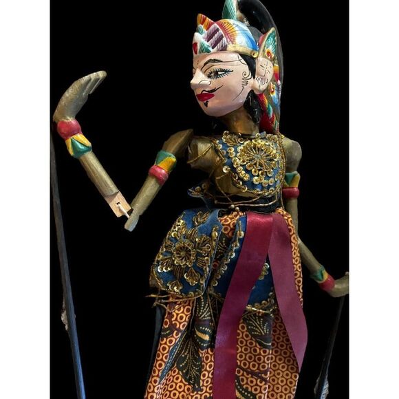 Vtg Wayang Golek Puppet Two Faced Asian Indonesia Art Folk Art 25”Java Handmade - Picture 2 of 12